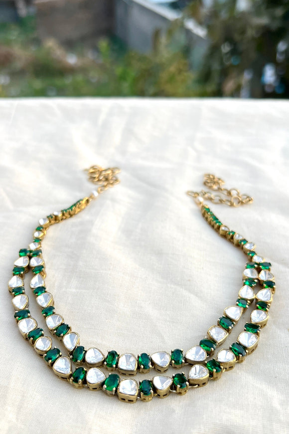 Two strand with alternate moissanite and green stones-Silver earrings-EZ-House of Taamara