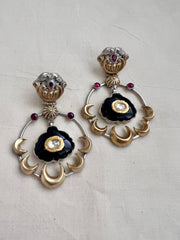 Two tone black onyx kundan inlay work earrings-Earrings-CI-House of Taamara