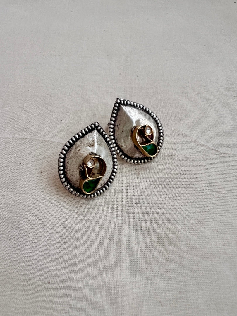 Two tone emerald bird studs-Earrings-CI-House of Taamara