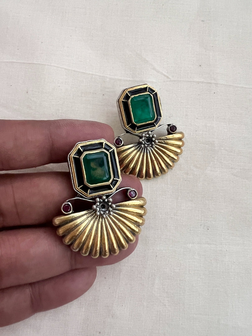 Two tone emerald studs-Earrings-CI-House of Taamara