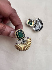 Two tone emerald studs-Earrings-CI-House of Taamara