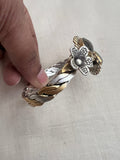 Two tone flexible kada with natural sapphire stones-Silver Bracelet-CI-House of Taamara