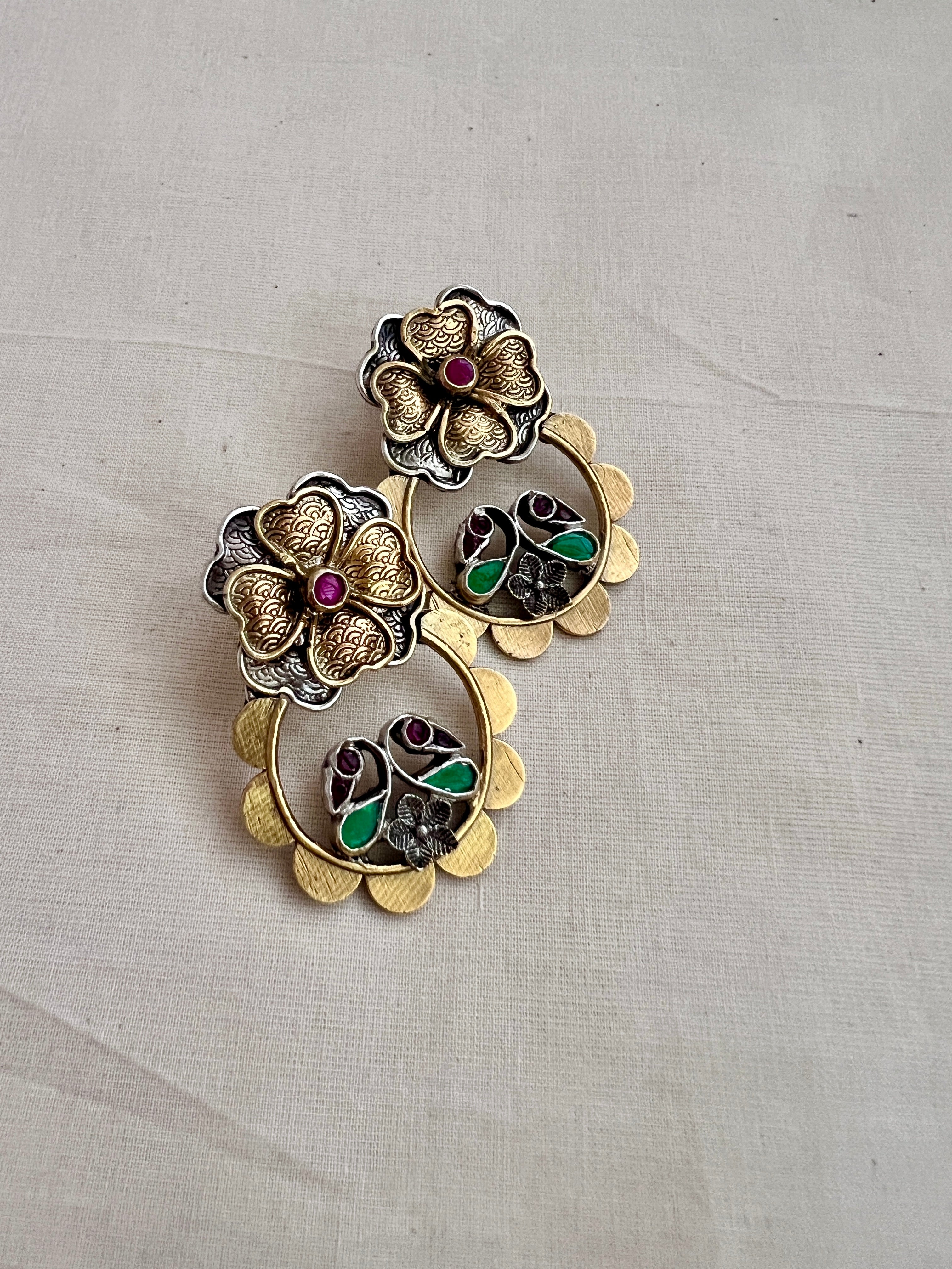 Two tone flower motif earrings-Earrings-CI-House of Taamara