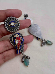 Two tone hangings with kundan bird-Earrings-CI-House of Taamara