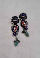 Two tone hangings with kundan bird-Earrings-CI-House of Taamara