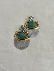 Two tone kundan earrings with jade stone-Earrings-CI-House of Taamara