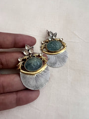 Two tone kundan earrings with jade stone-Earrings-CI-House of Taamara