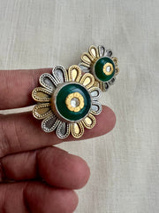 Two tone kundan inlay work flower studs-Earrings-CI-House of Taamara