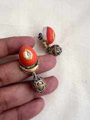 Two tone kundan inlay work on coral earrings-Earrings-CI-House of Taamara