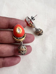 Two tone kundan inlay work on coral earrings-Earrings-CI-House of Taamara