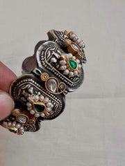 Two tone kundan motif kada-Silver Bracelet-CI-House of Taamara
