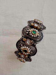 Two tone kundan motif kada-Silver Bracelet-CI-House of Taamara