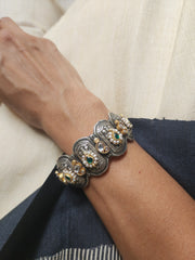 Two tone kundan motif kada-Silver Bracelet-CI-House of Taamara