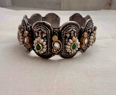 Two tone kundan motif kada-Silver Bracelet-CI-House of Taamara