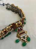 Two tone kundan, ruby & emerald necklace with pearls and jade beads-Silver Neckpiece-CI-House of Taamara