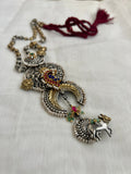 Two tone kundan style necklace with antique pearls-Silver Neckpiece-CI-House of Taamara