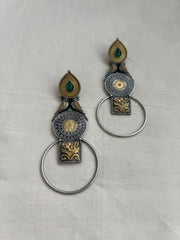 Two tone long earrings with birds-Earrings-CI-House of Taamara