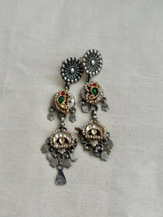 Two tone long hangings with kundan bird-Earrings-CI-House of Taamara