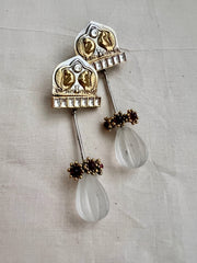 Two tone long kundan hangings with white quartz beads-Earrings-CI-House of Taamara