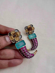 Two tone pink kemp flower earrings and calcedony stone-Earrings-CI-House of Taamara