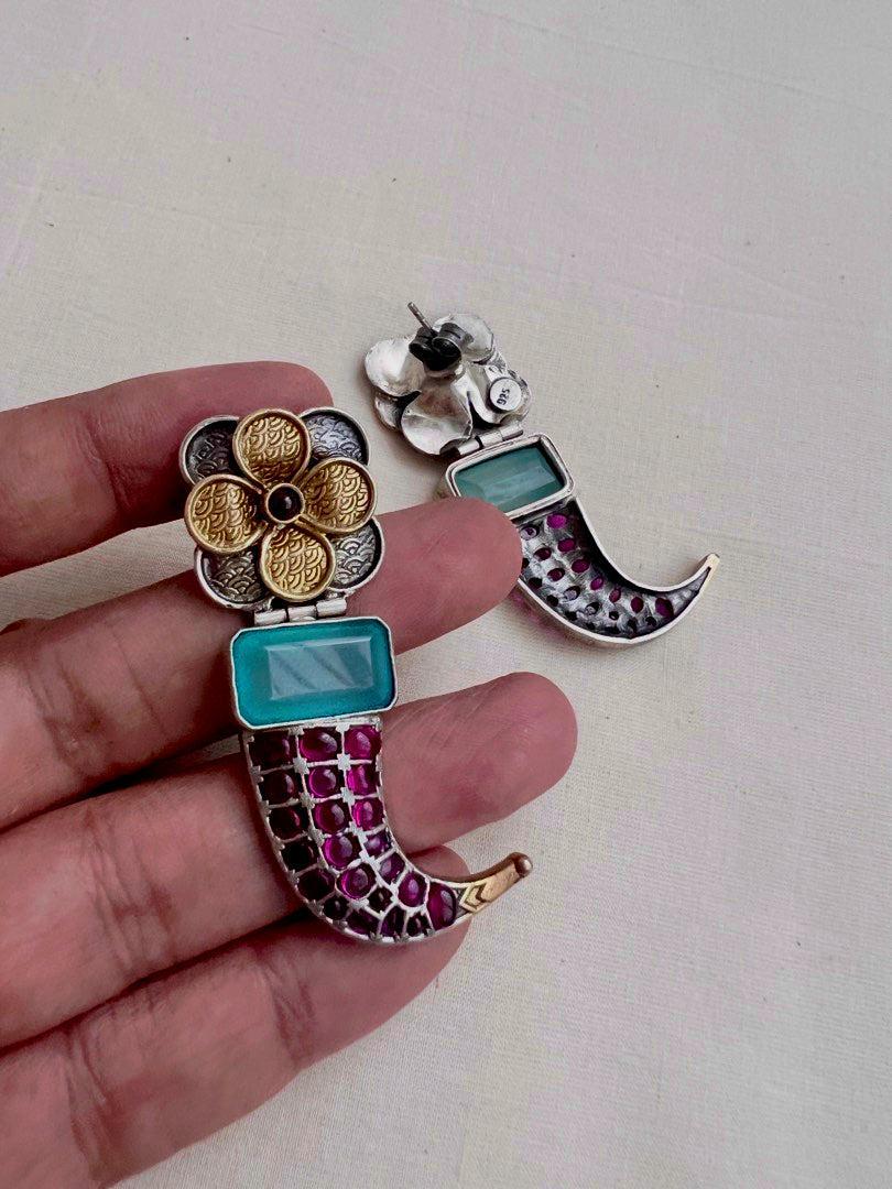 Two tone pink kemp flower earrings and calcedony stone-Earrings-CI-House of Taamara