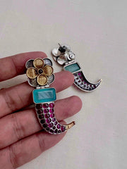 Two tone pink kemp flower earrings and calcedony stone-Earrings-CI-House of Taamara