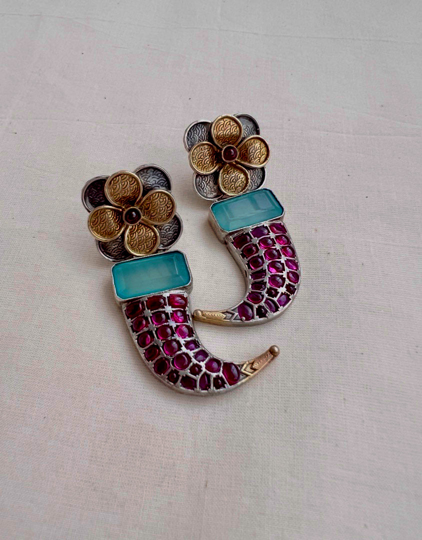 Two tone pink kemp flower earrings and calcedony stone-Earrings-CI-House of Taamara