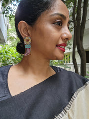 Two tone pink kemp flower earrings and calcedony stone-Earrings-CI-House of Taamara