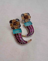 Two tone pink kemp flower earrings and calcedony stone-Earrings-CI-House of Taamara