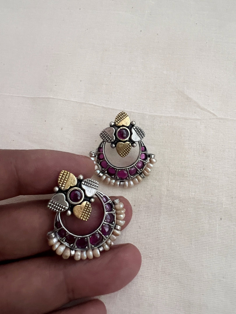 Two tone ruby and pearl studs-Earrings-CI-House of Taamara