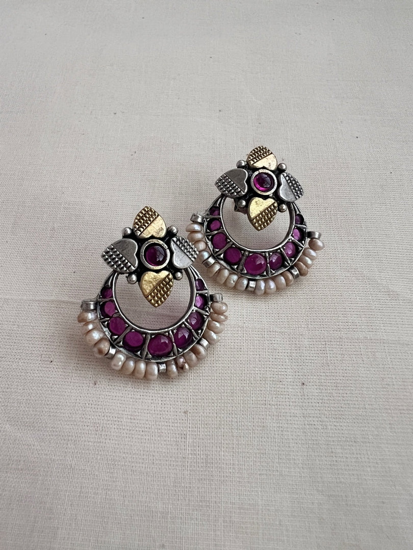 Two tone ruby and pearl studs-Earrings-CI-House of Taamara