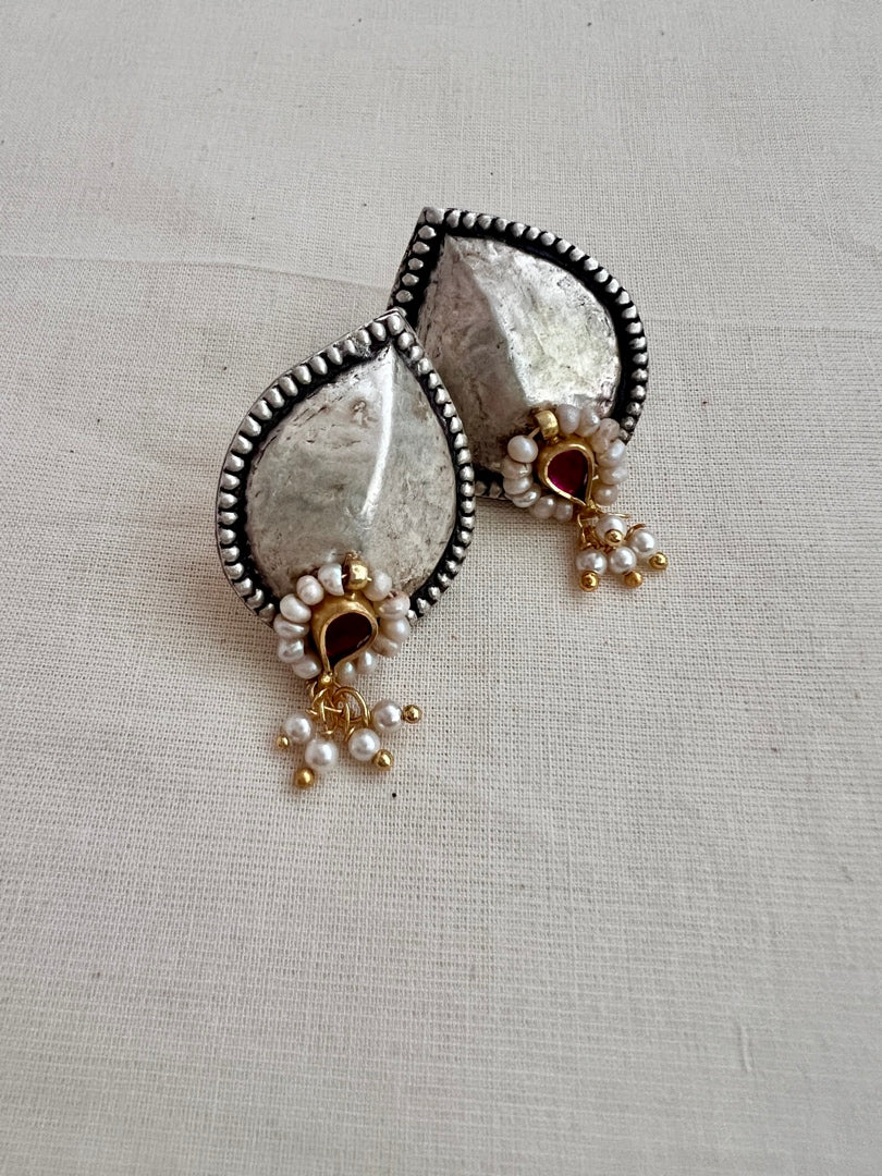 Two tone ruby and pearl studs-Earrings-CI-House of Taamara