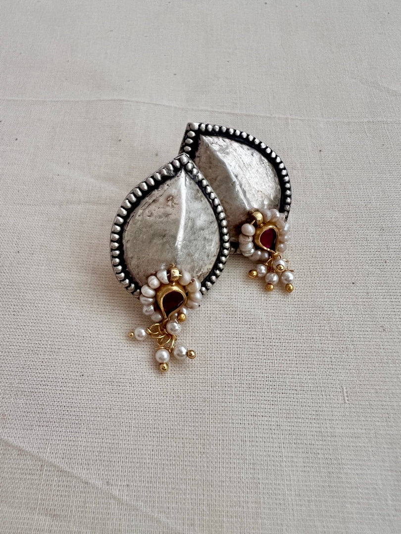 Two tone ruby and pearl studs-Earrings-CI-House of Taamara