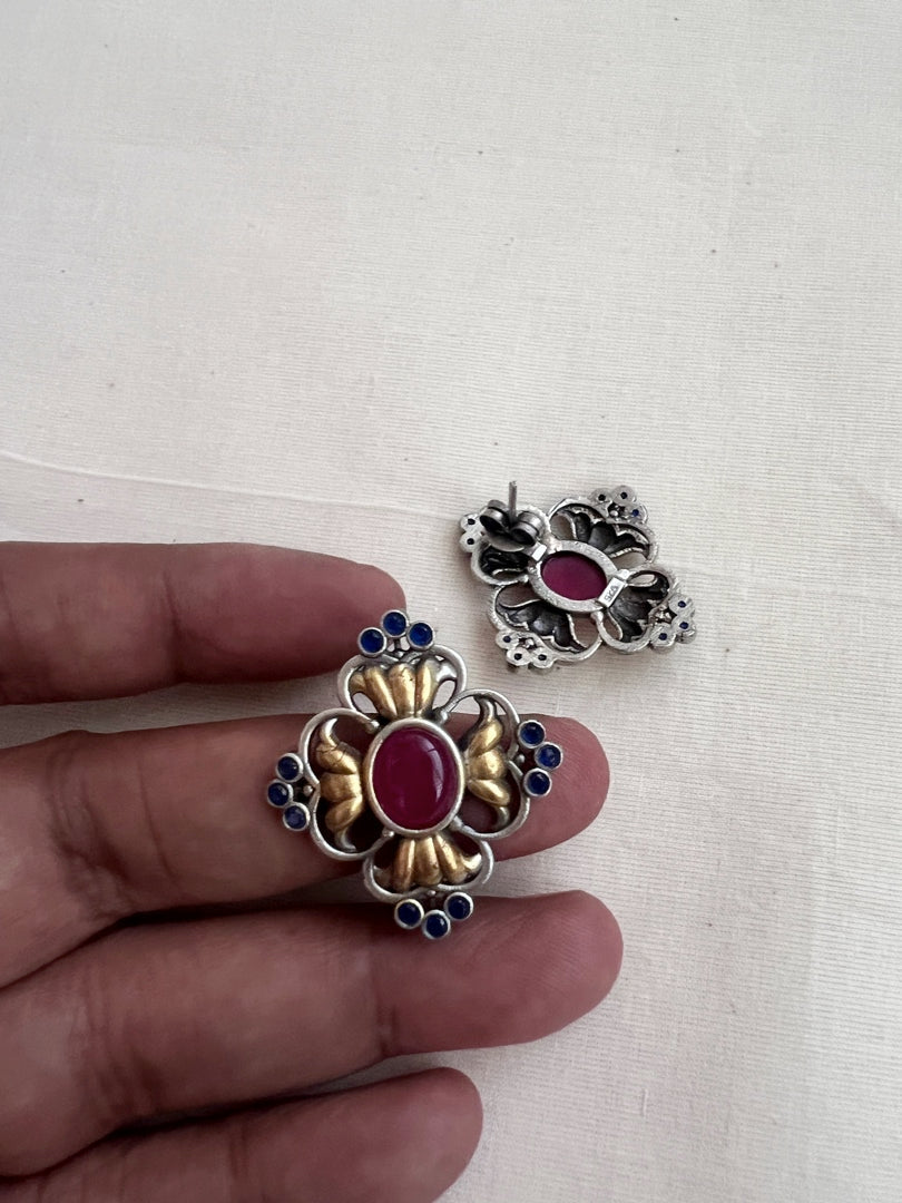 Two tone ruby studs-Earrings-CI-House of Taamara