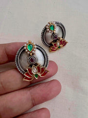 Two tone studs with lotus motif-Earrings-CI-House of Taamara