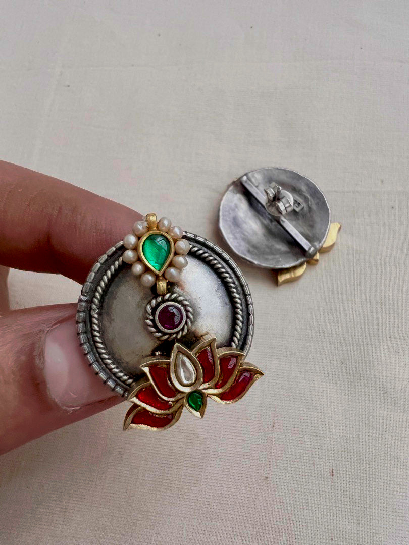 Two tone studs with lotus motif-Earrings-CI-House of Taamara