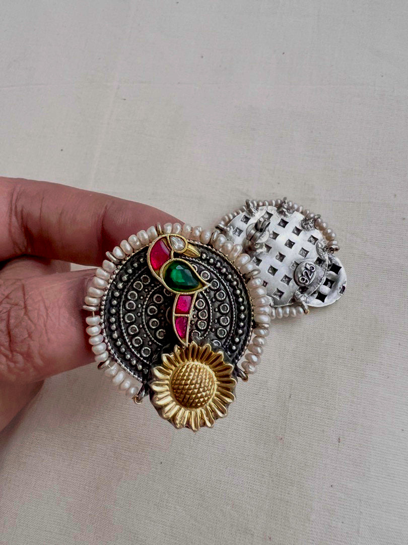 Two tone studs with peacock motif-Earrings-CI-House of Taamara