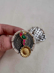 Two tone studs with peacock motif-Earrings-CI-House of Taamara