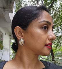 Two tone studs with peacock motif-Earrings-CI-House of Taamara