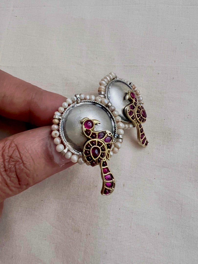 Two tone studs with peacock motif-Earrings-CI-House of Taamara