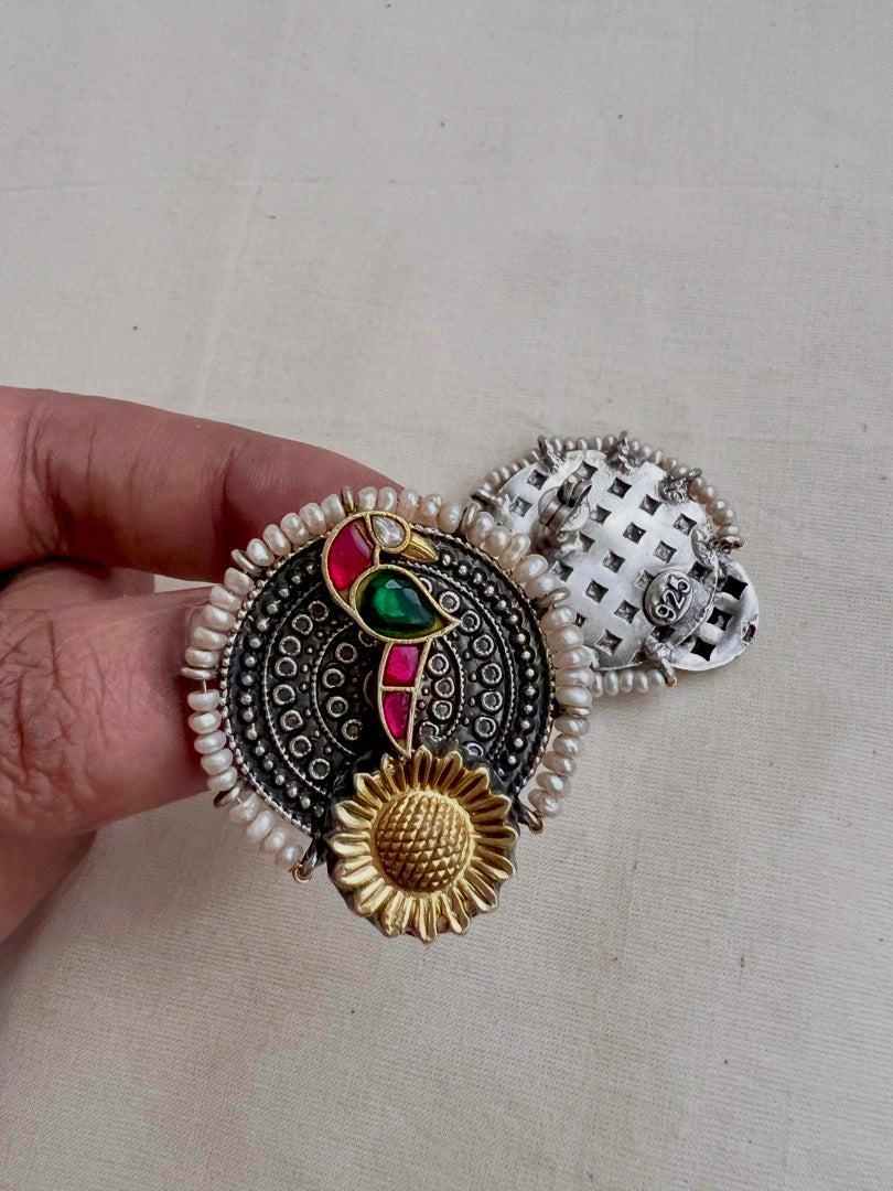 Two tone studs with peacock motif-Earrings-CI-House of Taamara