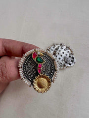 Two tone studs with peacock motif-Earrings-CI-House of Taamara