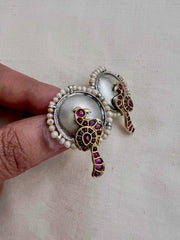 Two tone studs with peacock motif-Earrings-CI-House of Taamara