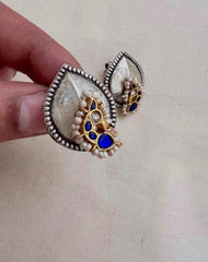 Two tone studs with peacock motif-Earrings-CI-House of Taamara