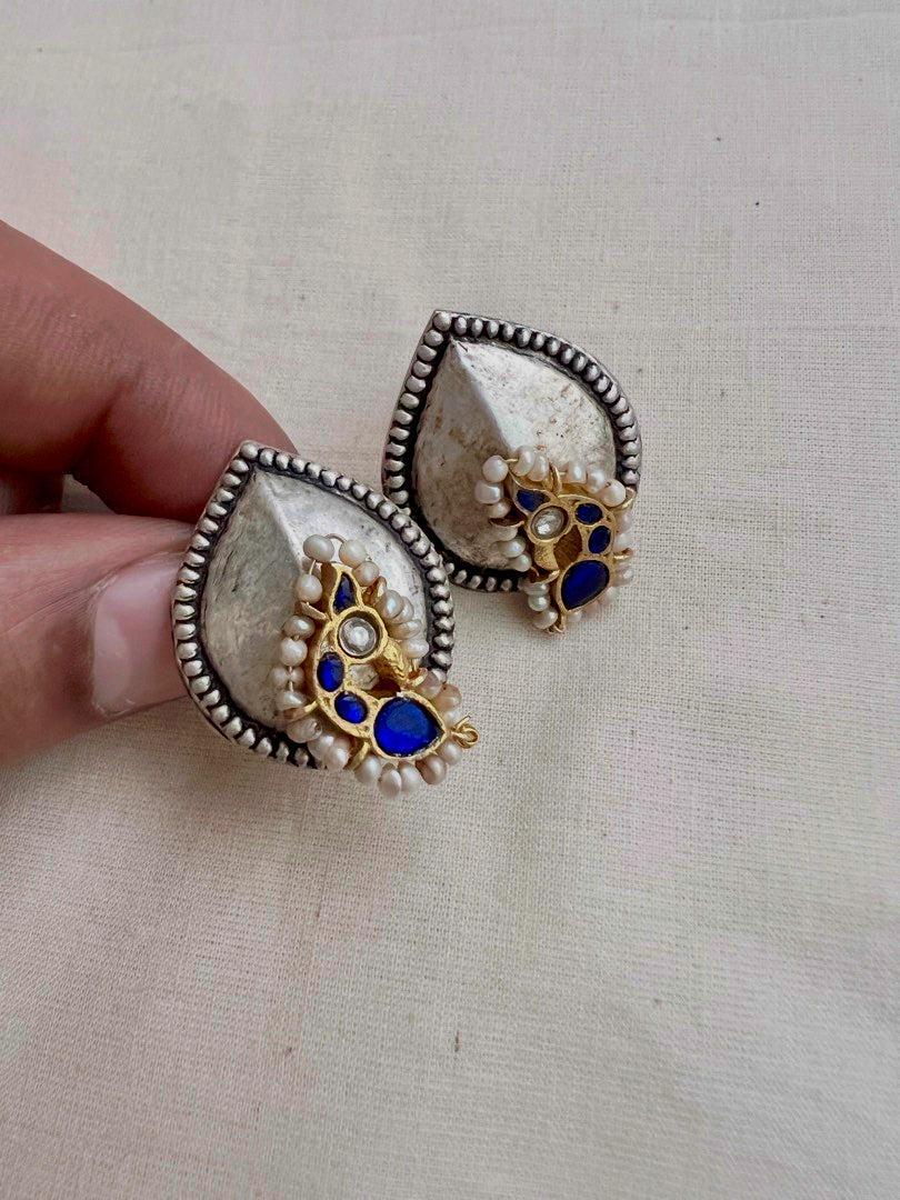Two tone studs with peacock motif-Earrings-CI-House of Taamara