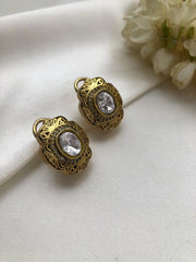 Uncut oval with antique polish earring-Earrings-PL-House of Taamara