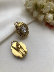 Uncut oval with antique polish earring-Earrings-PL-House of Taamara