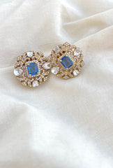 Victorian stud with blue rectangle stone-Silver earrings-EZ-House of Taamara