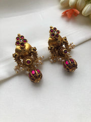 Vintage style earrings with kundan ruby bead-Earrings-PL-House of Taamara