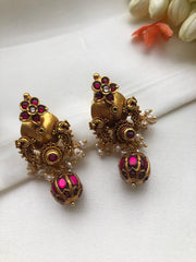Vintage style earrings with kundan ruby bead-Earrings-PL-House of Taamara
